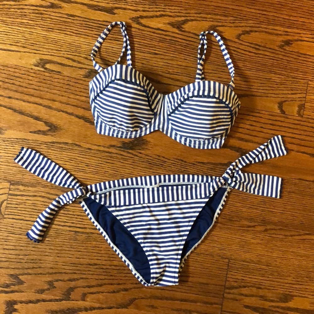 Seafolly sz 10 blue white striped vintage bikini